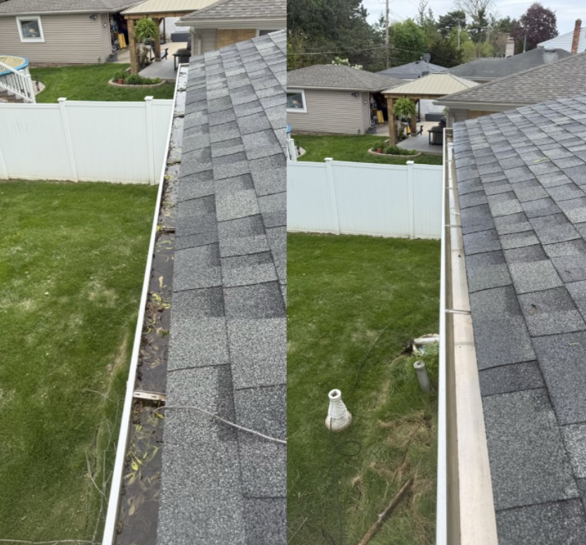 Gutter cleaning before and after