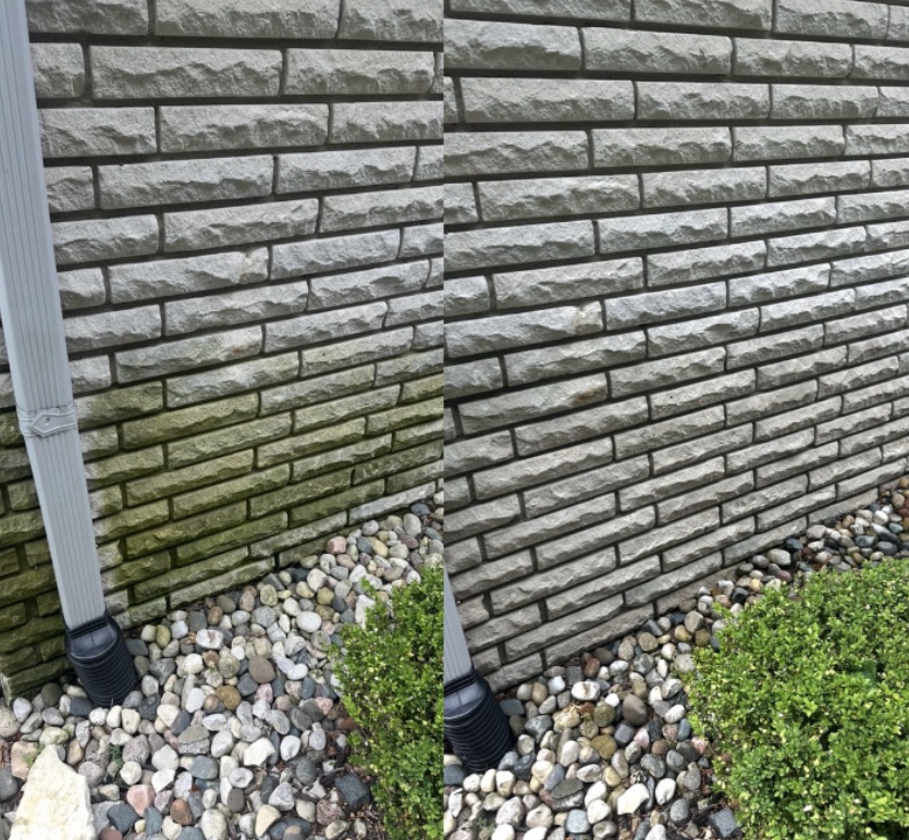 Stone wall before and after